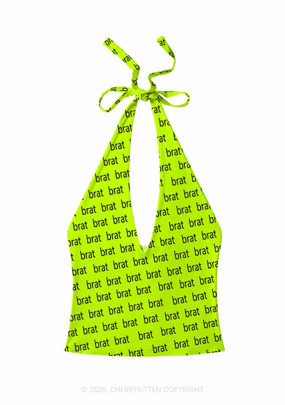 Brat Summer Y2K Print Halter Deep V Neck Cami Cherrykitten