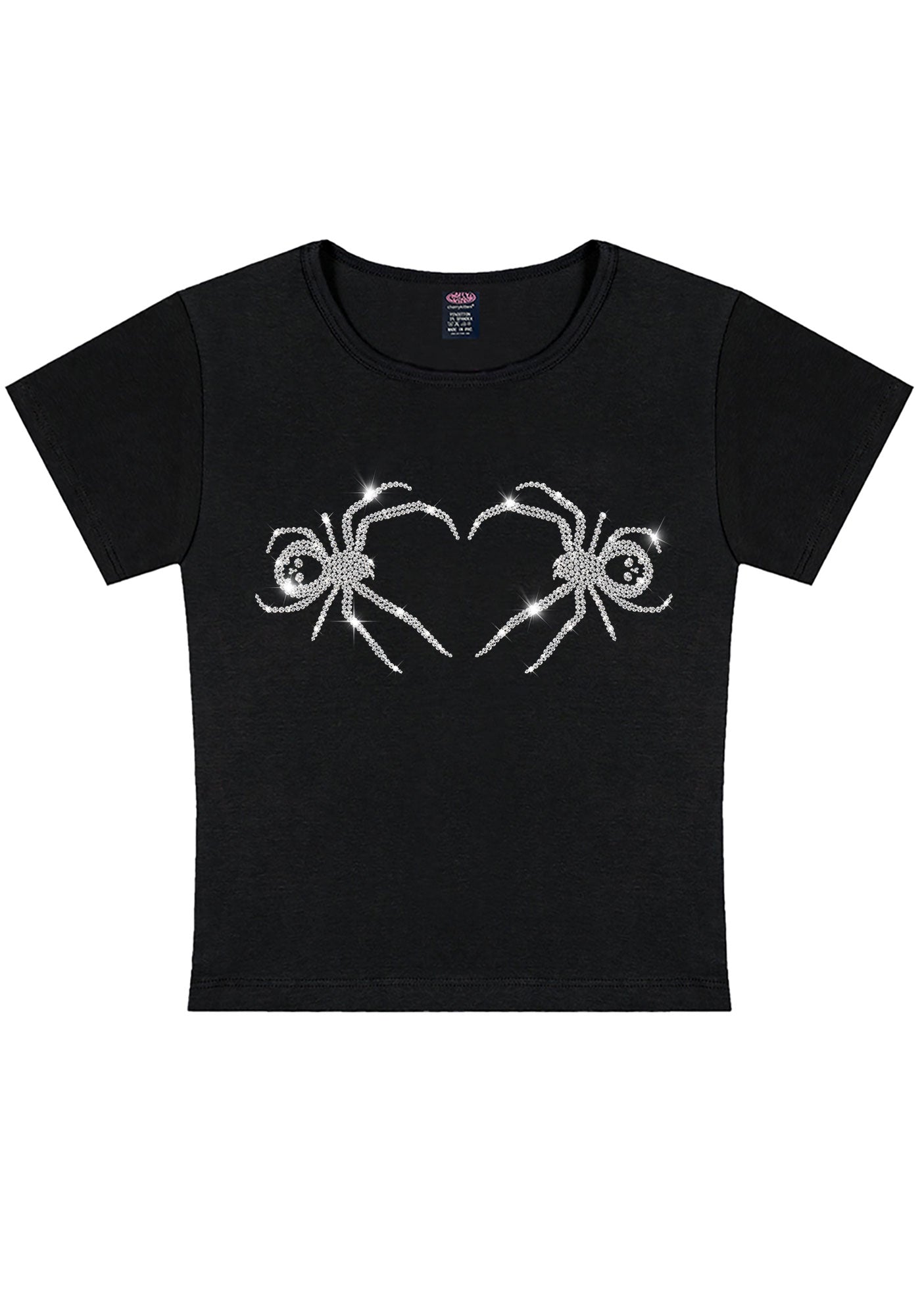 Rhinestone Skull Spider Y2K Baby Tee Cherrykitten