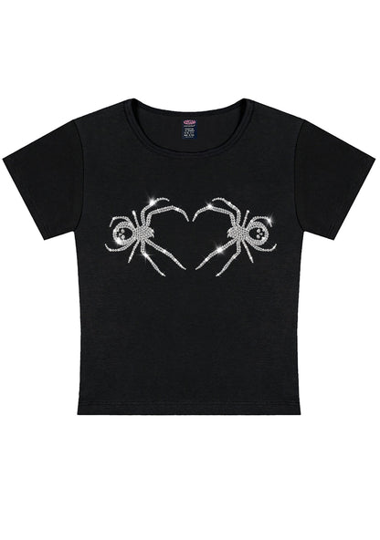 Rhinestone Skull Spider Y2K Baby Tee Cherrykitten
