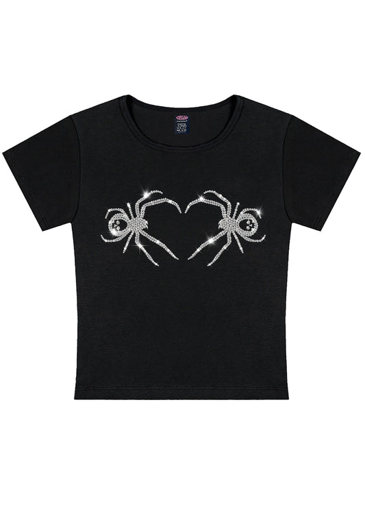 Rhinestone Skull Spider Y2K Baby Tee Cherrykitten