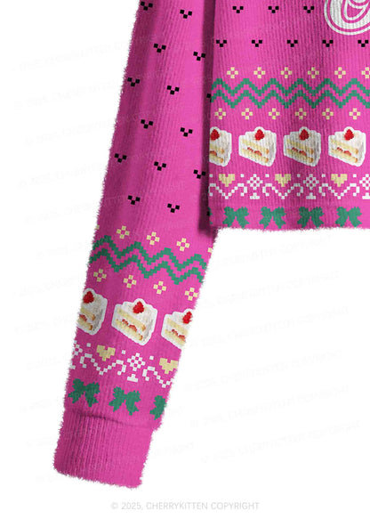 Eat Your Girl Out Pride Y2K Christmas Crop Knit Sweatshirt Cherrykitten