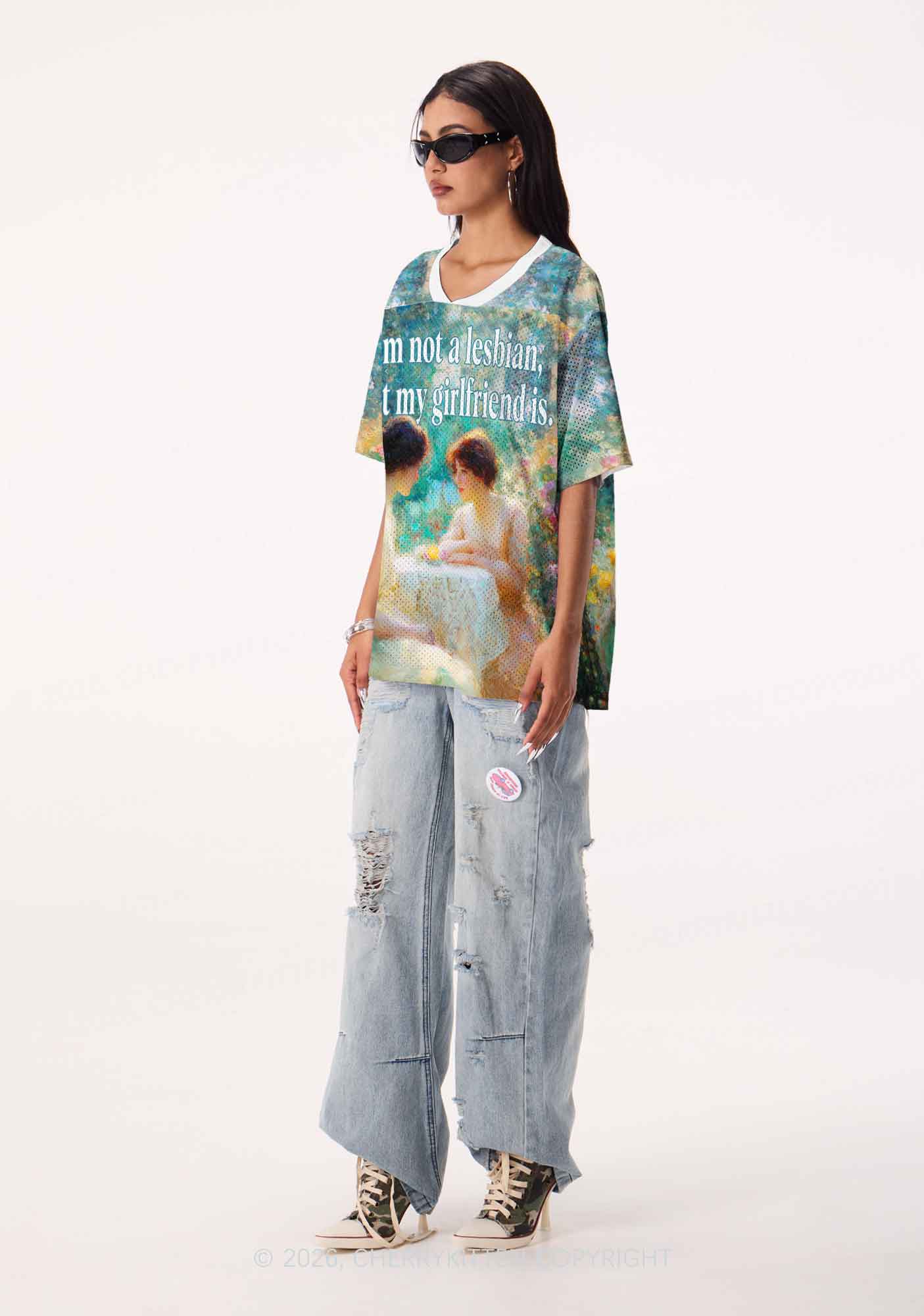Mint Green Im Not A Lesbian Pride Y2K Sport Jersey Shirts Cherrykitten