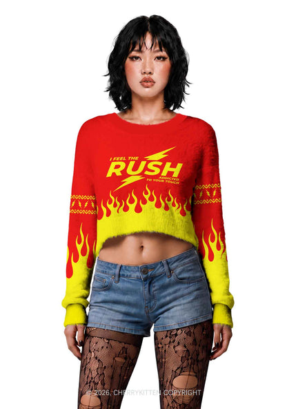 I Feel The Rush Y2K Crop Knit Sweatshirt Cherrykitten