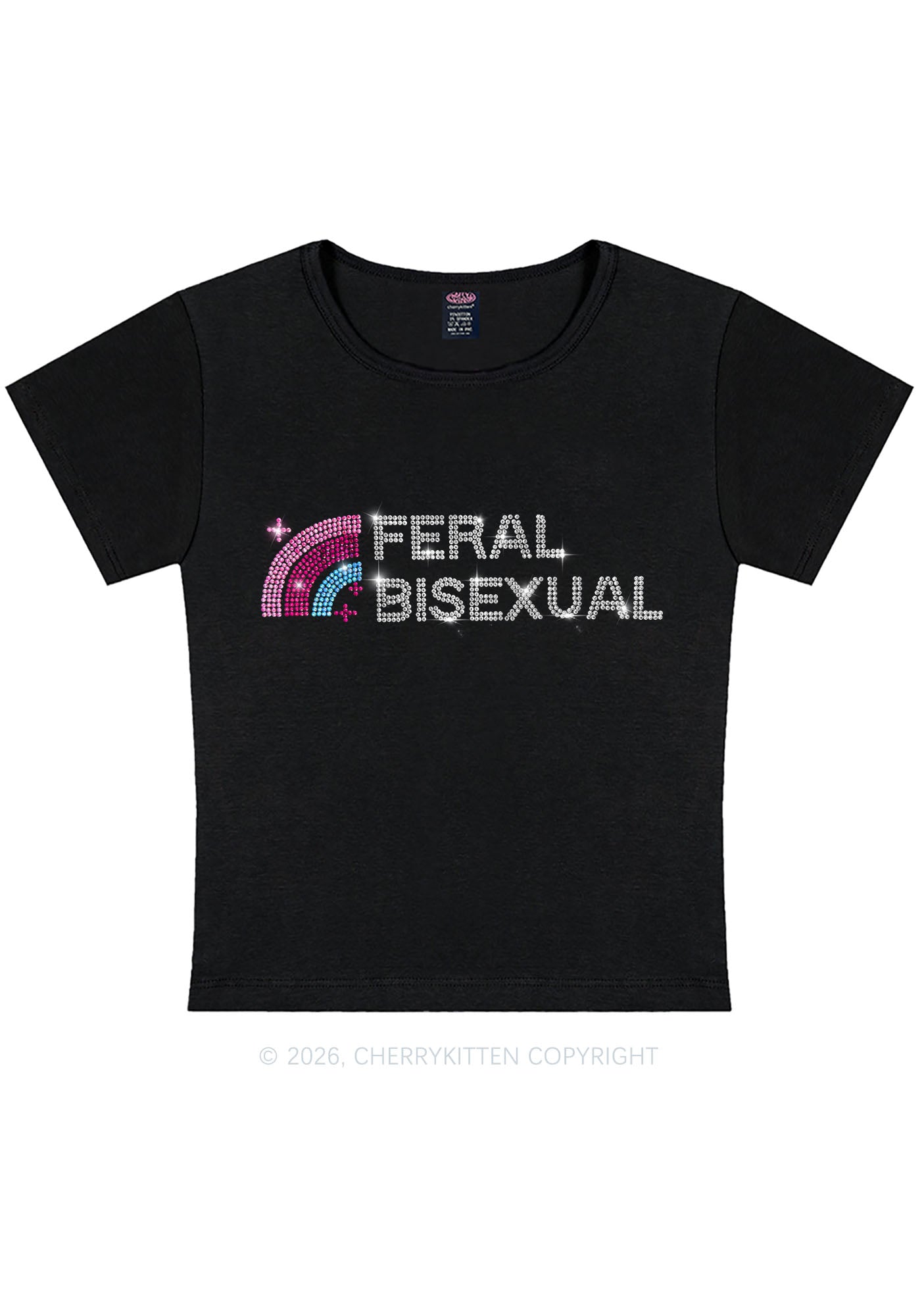 Rhinestone Feral Bisexual Pride Y2K Baby Tee Cherrykitten