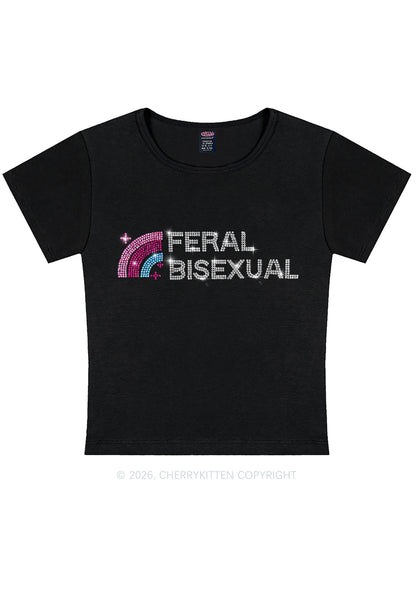 Rhinestone Feral Bisexual Pride Y2K Baby Tee Cherrykitten