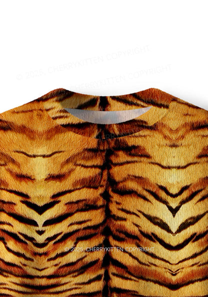 Wild Tiger Texture Y2K Christmas Knit Sweatshirt Cherrykitten