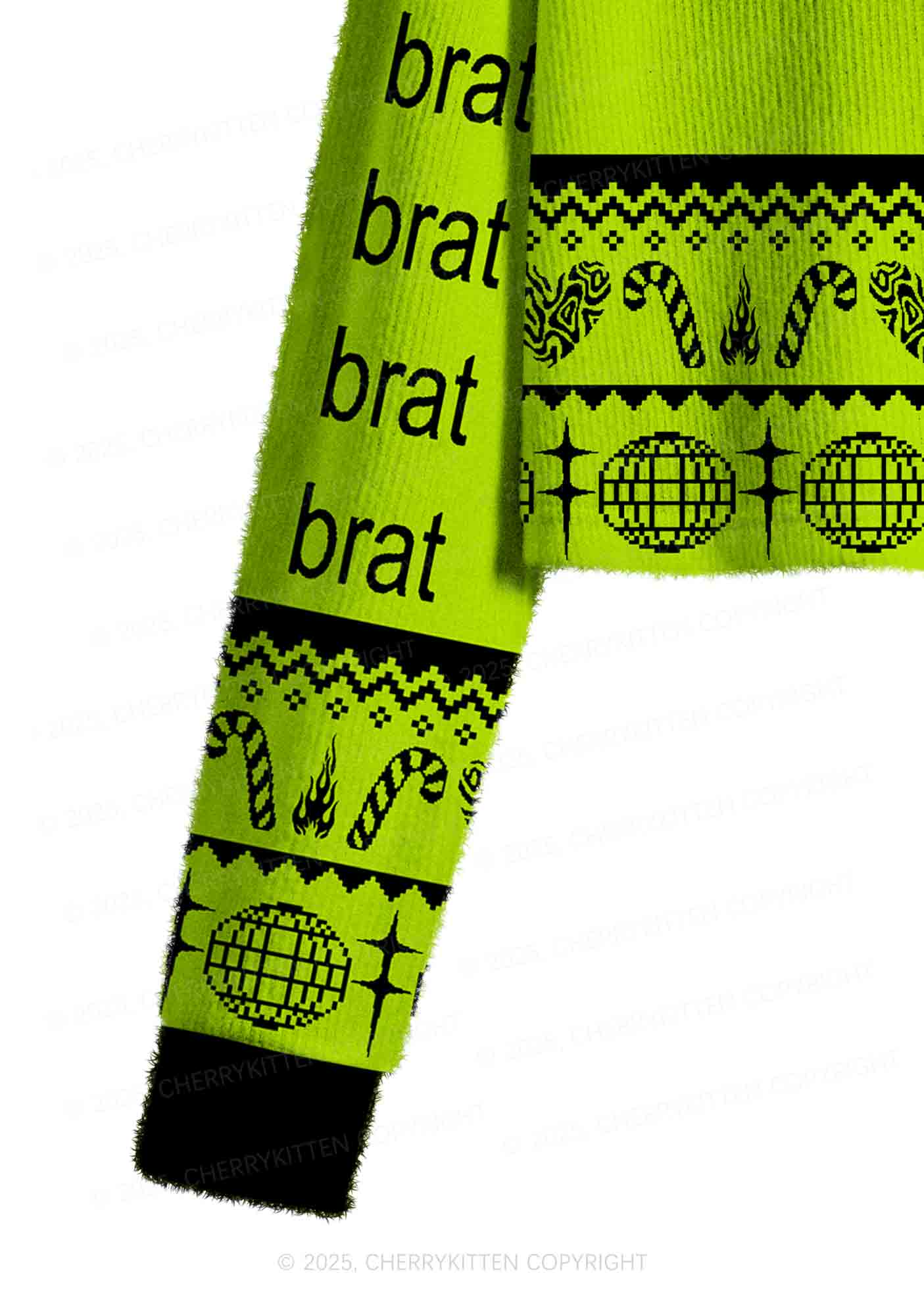 Green Brat Y2K Christmas Crop Knit Sweatshirt Cherrykitten