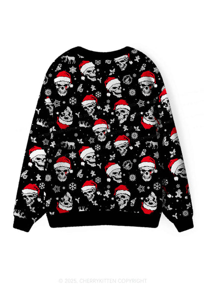 Skull Santa Y2K Christmas Cardigan Knit Sweatshirt Cherrykitten