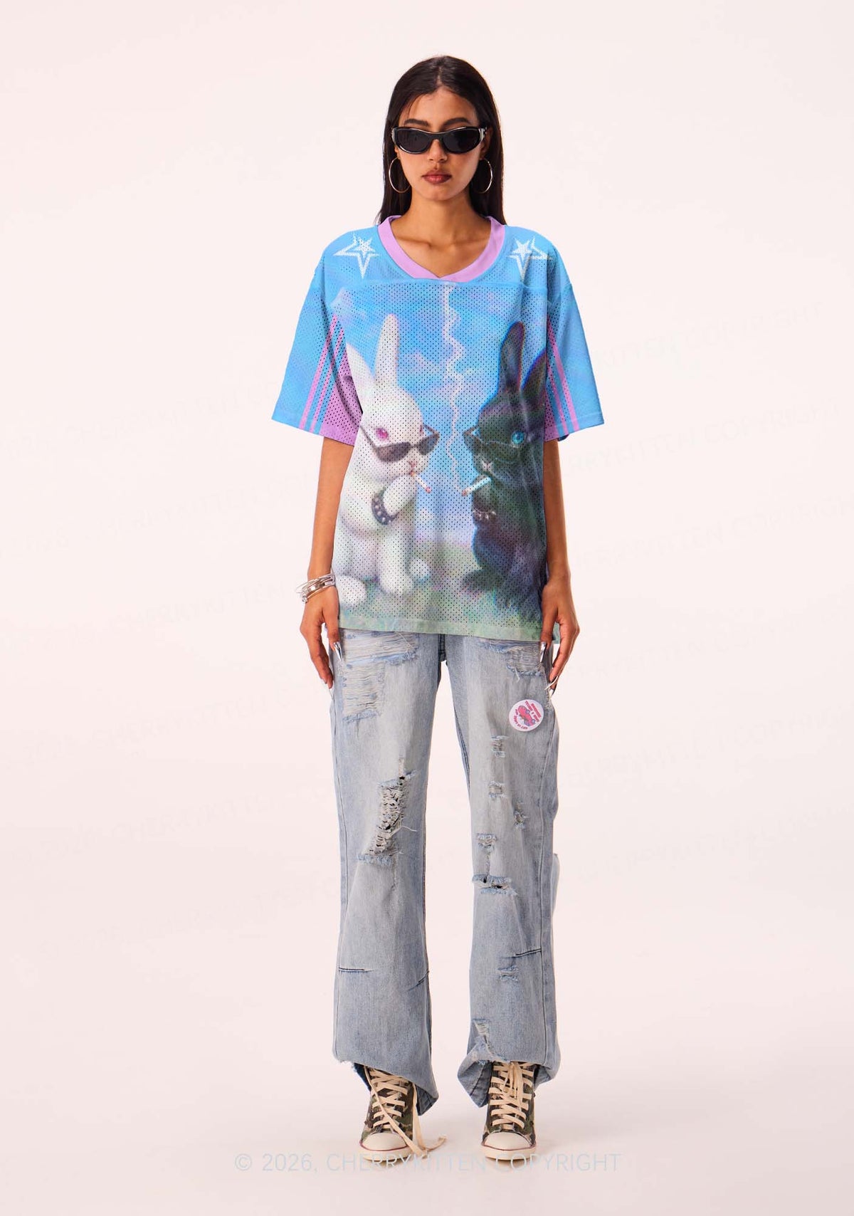 Smoking Punk Bunny Y2K Sport Jersey Shirts Cherrykitten