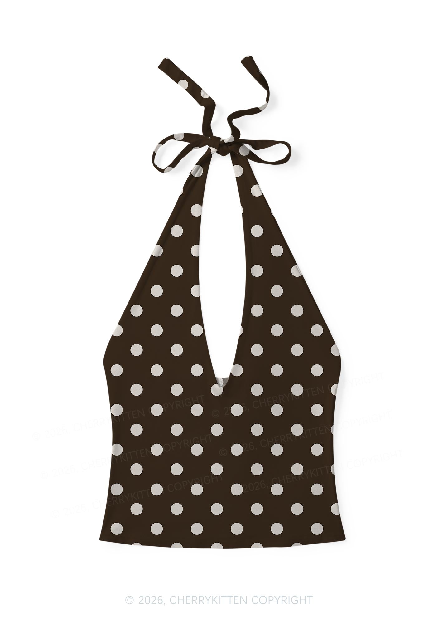 White Dots On Dark Brown Y2K Print Halter Deep V Neck Cami Cherrykitten