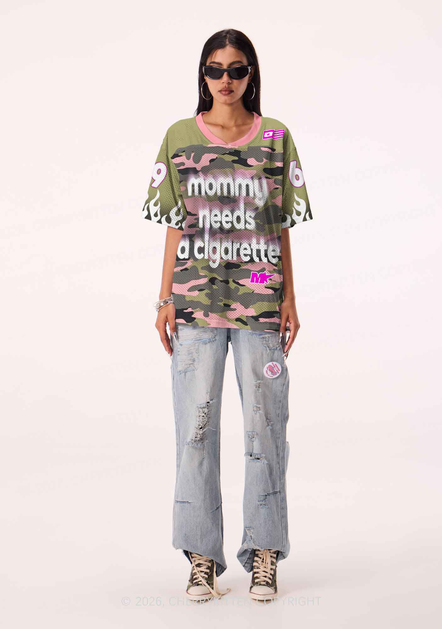 Mommy Needs A Cigarette Camo Y2K Sport Jersey Shirts Cherrykitten