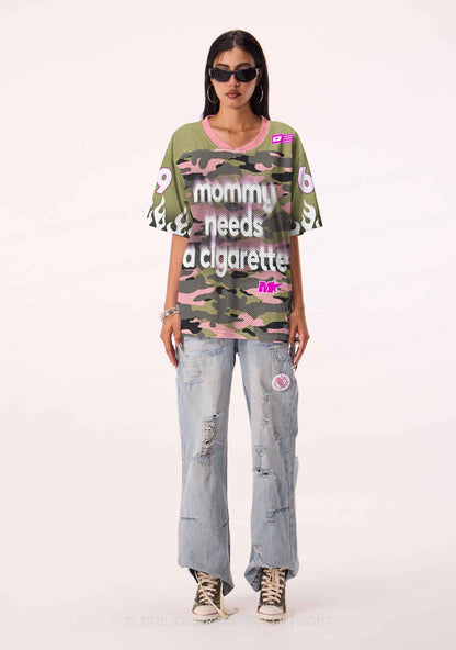 Mommy Needs A Cigarette Camo Y2K Sport Jersey Shirts Cherrykitten