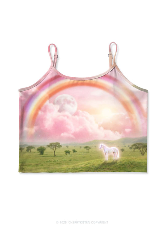 Lesbian Rainbow Pony Pride Y2K Print Cami Crop Top Cherrykitten