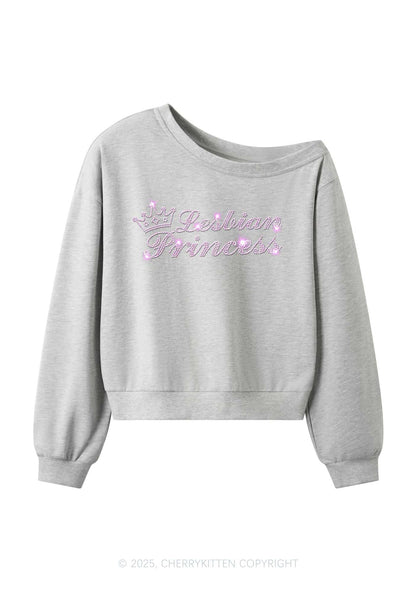 Rhinestone Lesbian Princess Pride Y2K Off Shoulder Sweatshirts Cherrykitten