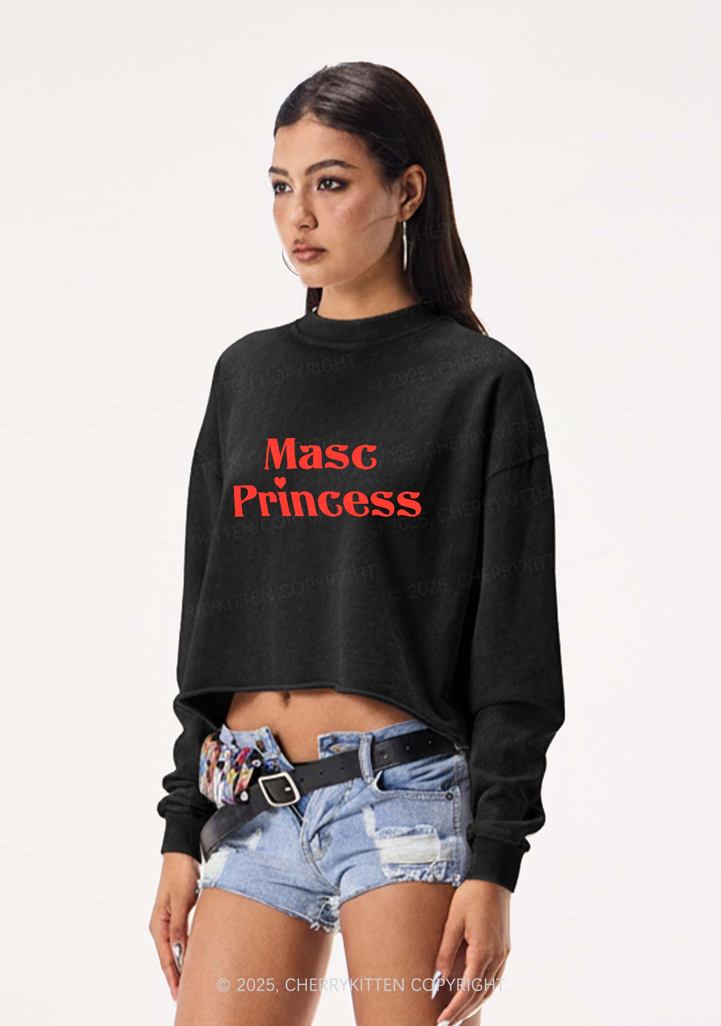 Masc Princess Pride Y2K Crop Washed Sweatshirts Cherrykitten