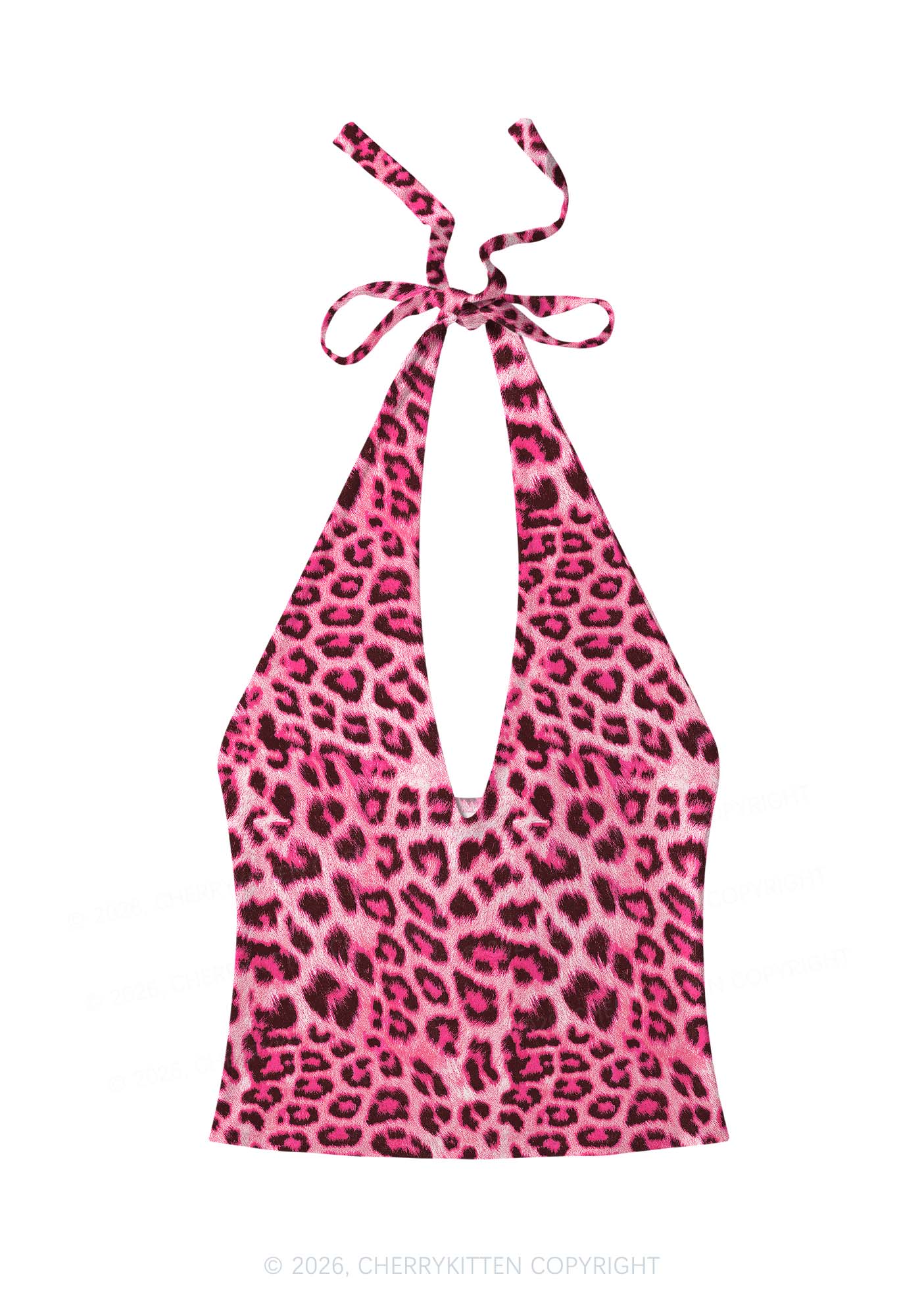 Pink Leopard Y2K Print Halter Deep V Neck Cami Cherrykitten