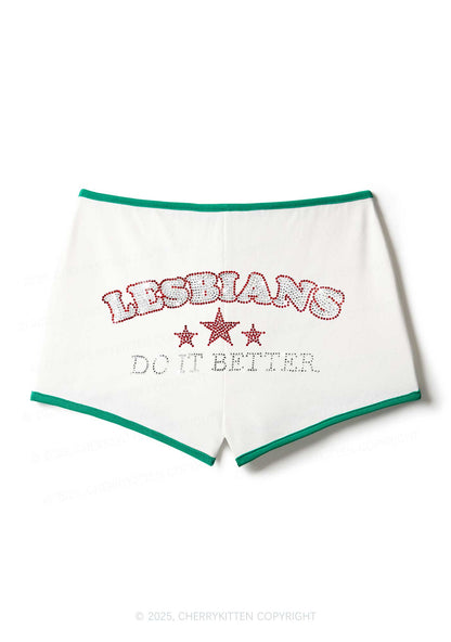 Rhinestone Lesbians Do It Better Pride Y2K Booty Shorts Cherrykitten