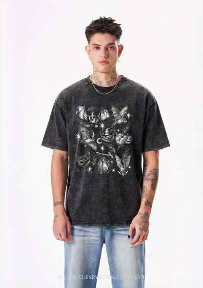 Halloween Bat Wizard Hat Y2K Shirts Washed Tee Cherrykitten