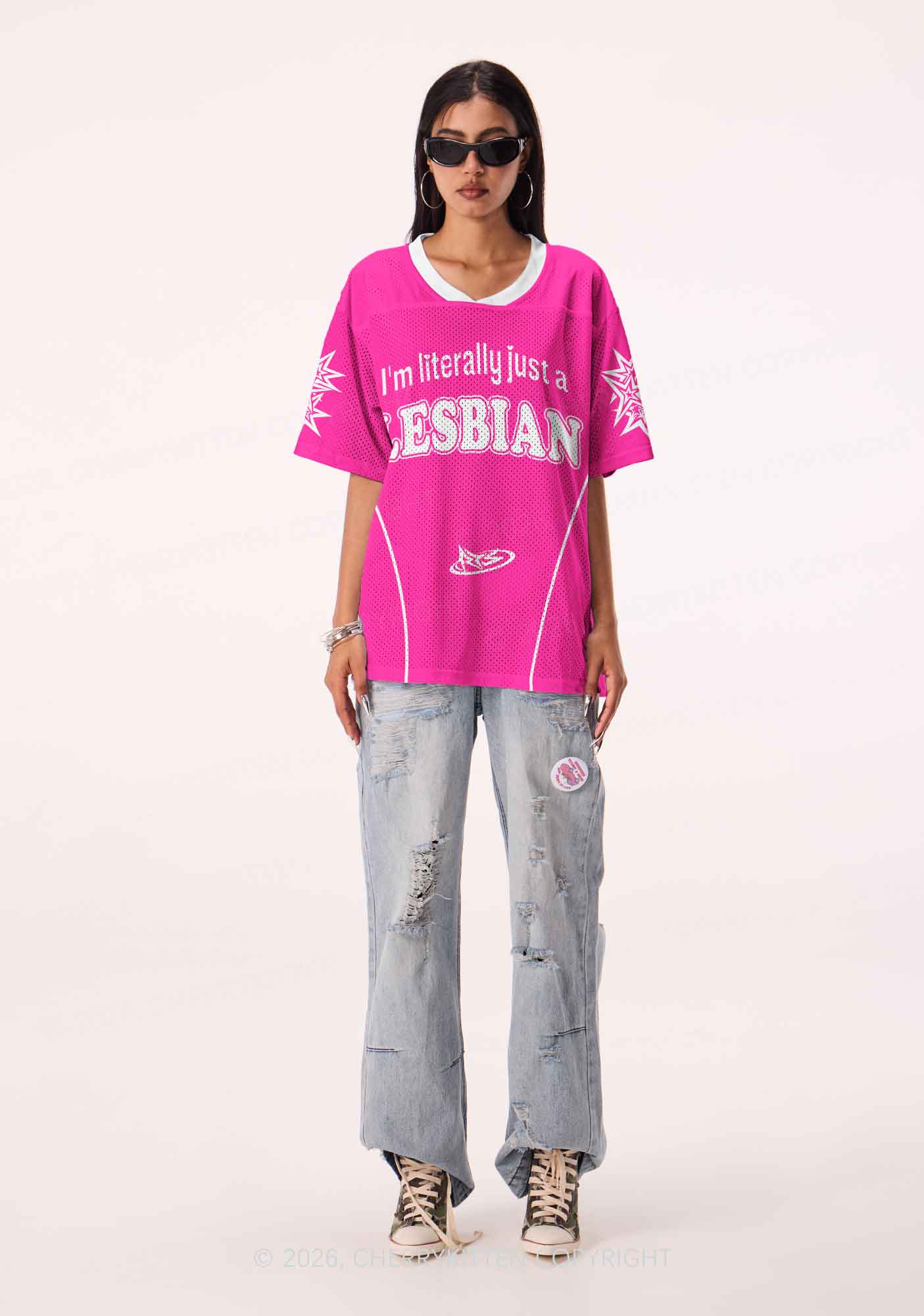 Literally Just A Lesbian Pride Y2K Sport Jersey Shirts Cherrykitten