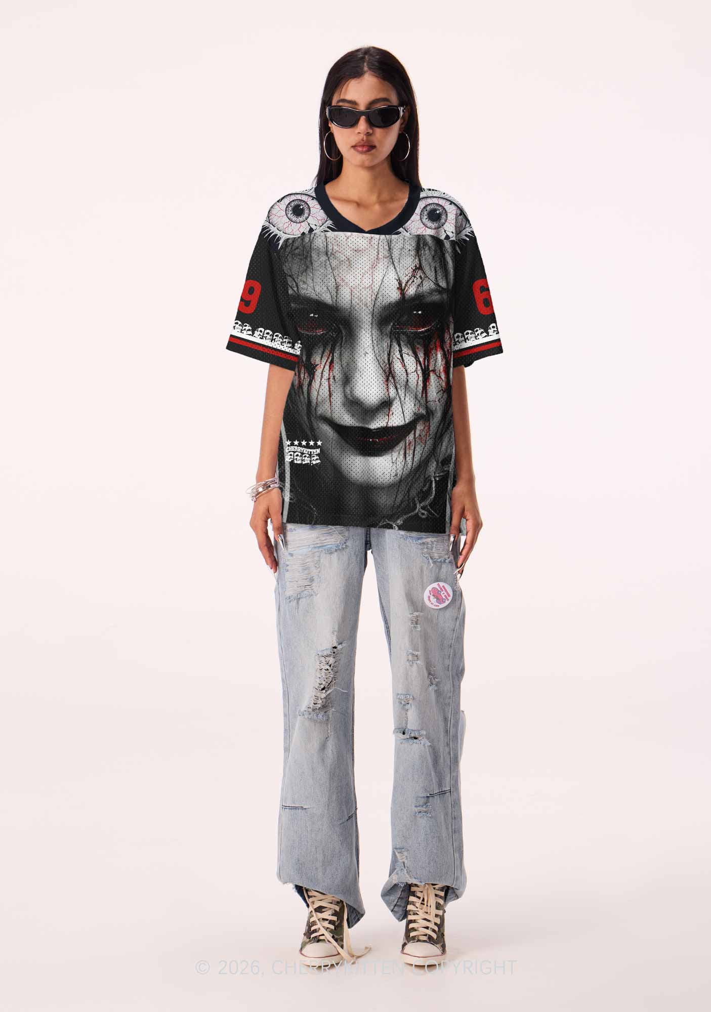 Halloween Black Tears Woman Y2K Sport Jersey Shirts Cherrykitten