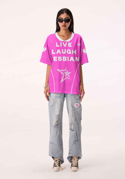 Hot Pink Live Laugh Lesbian Pride Y2K Sport Jersey Shirts Cherrykitten