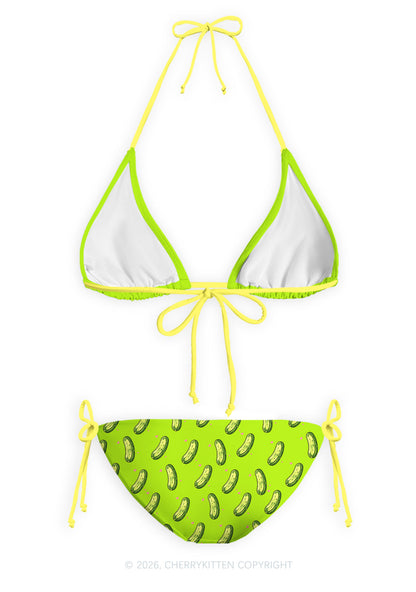 Green Pickle Princess Y2K Print Bikini Set Cherrykitten