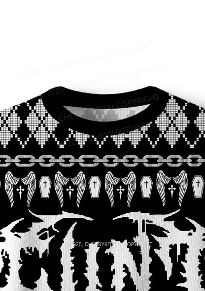 Black Punk Cxxt Y2K Christmas Knit Sweatshirt Cherrykitten