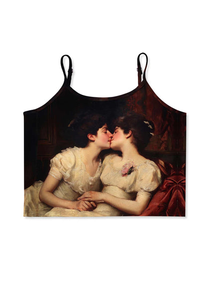 Vintage Women Kissing Pride Y2K Print Cami Crop Top Cherrykitten
