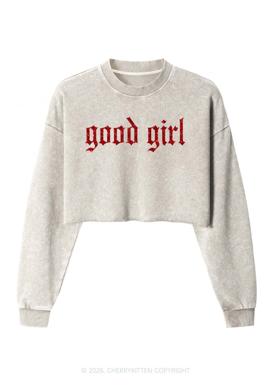 Glitter Good Girl Y2K Crop Washed Sweatshirts Cherrykitten