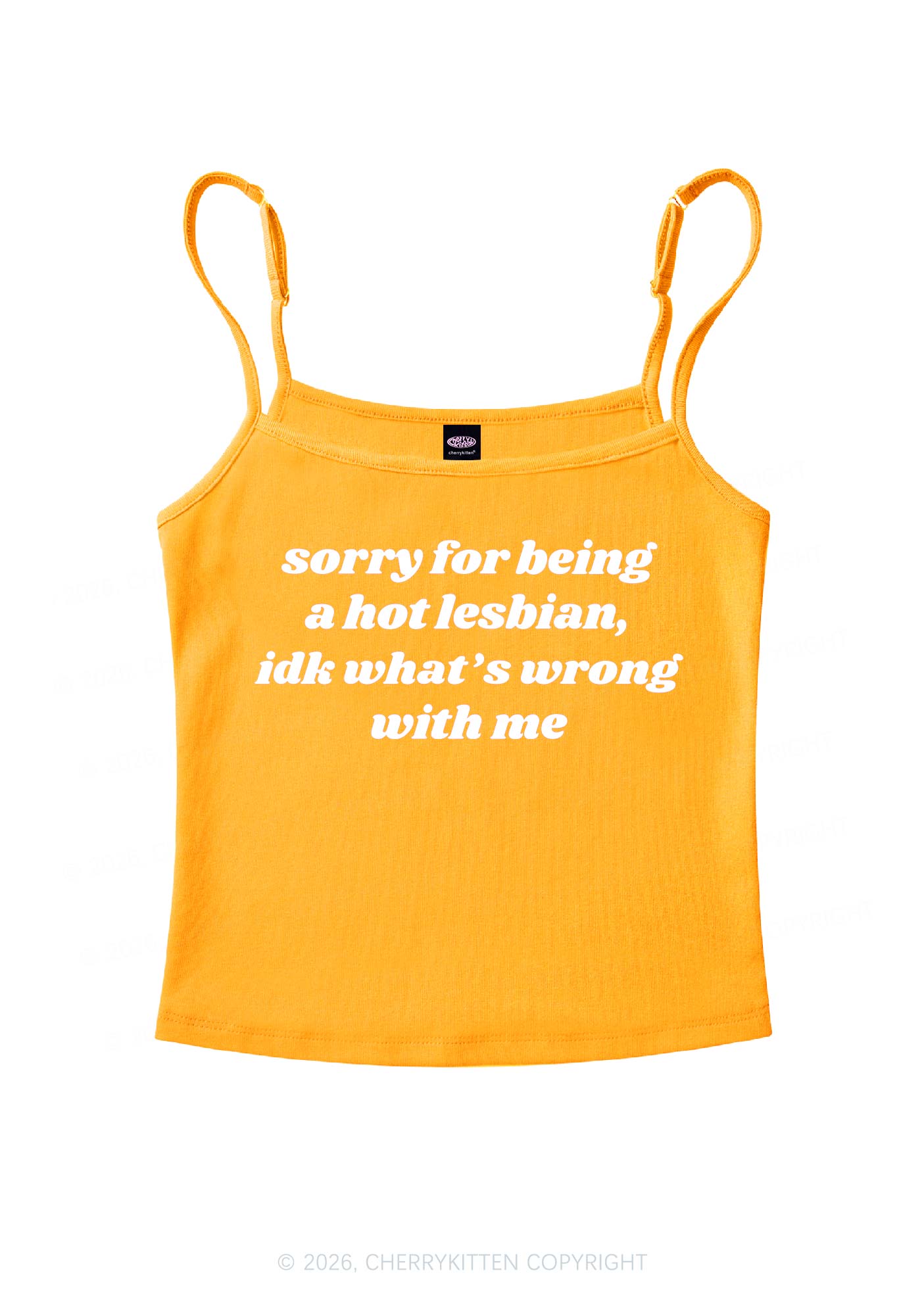 Sorry For Being Hot Lesbian Pride Y2K Spaghetti Strap Cami Cherrykitten