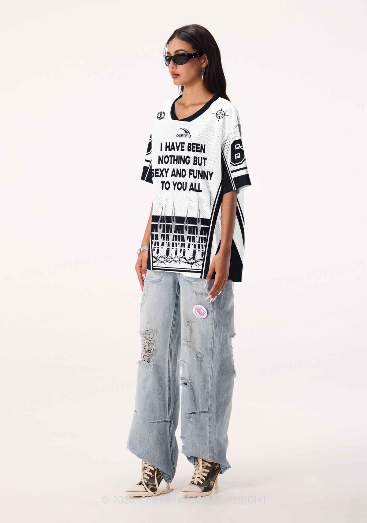 White I Have Been Funny Y2K Sport Jersey Shirts Cherrykitten