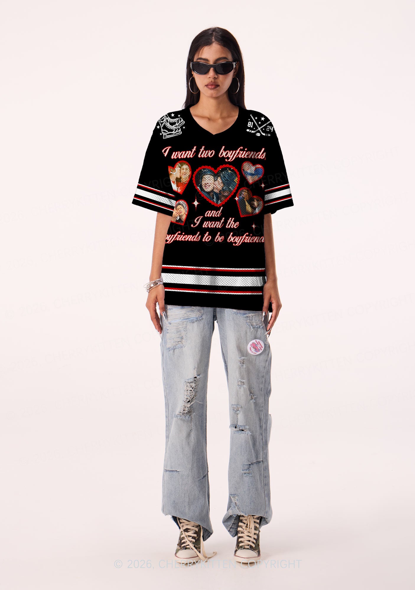 Black I Want Two Boyfriends HR Y2K Sport Jersey Shirts Cherrykitten