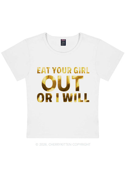 Eat Your Girl Out Silver Foil Printed Y2K Baby Tee Cherrykitten