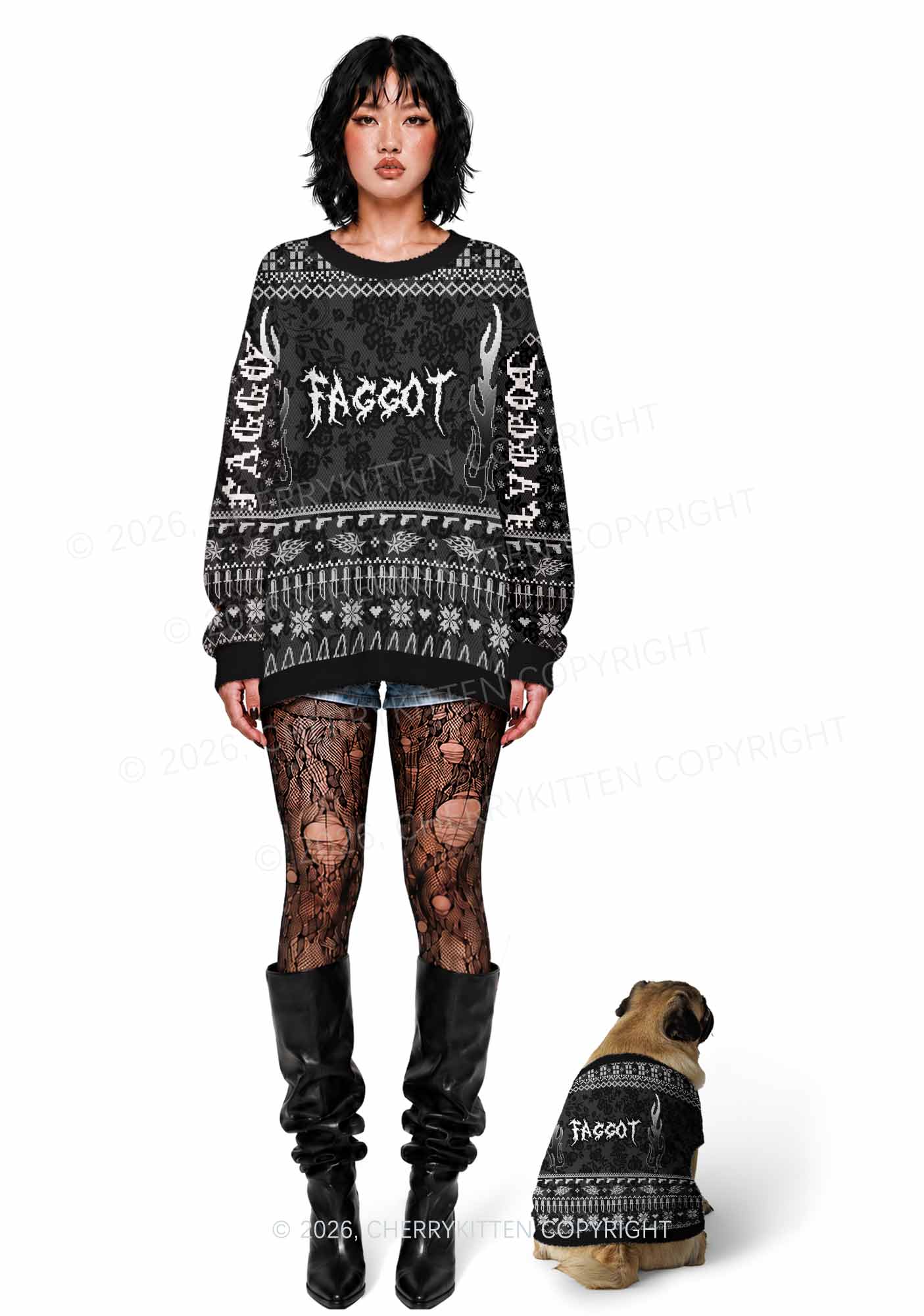 Punk Faggot Pride Y2K Pet Knit Sweatshirt Cherrykitten