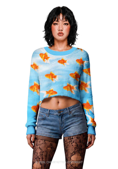 Goldfish Y2K Crop Knit Sweatshirt Cherrykitten