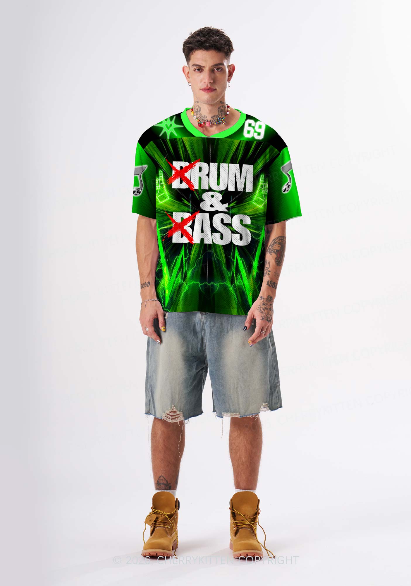 Green DnB Lightning Rock Y2K Sport Jersey Shirts Cherrykitten