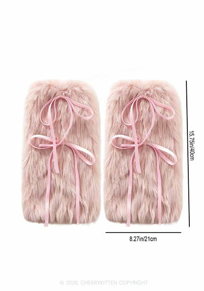 Fuzzy Bow Faux Fur Y2K Leg Warmers Cherrykitten