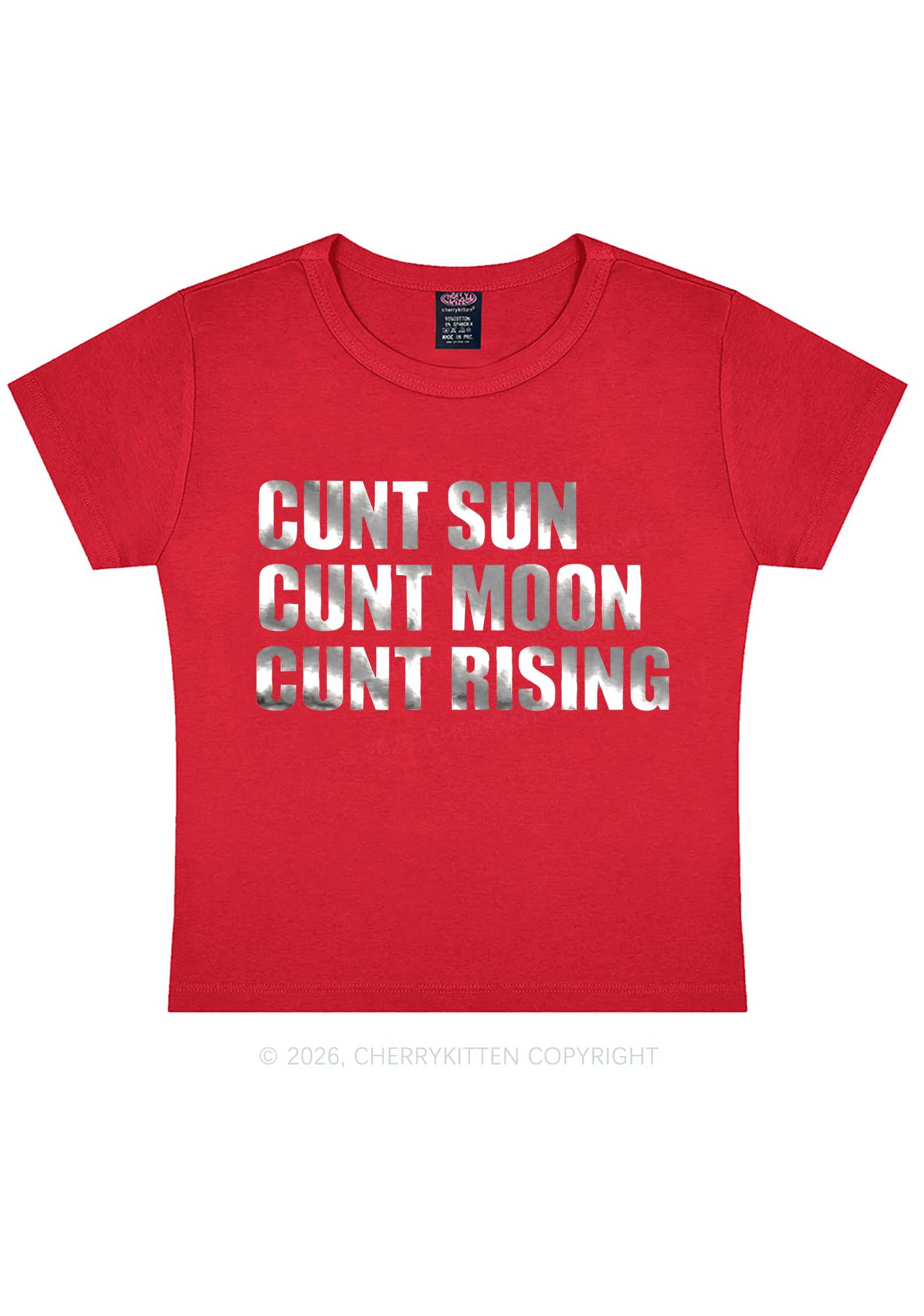 Cxxt Sun Moon Rising Silver Foil Printed Y2K Baby Tee Cherrykitten