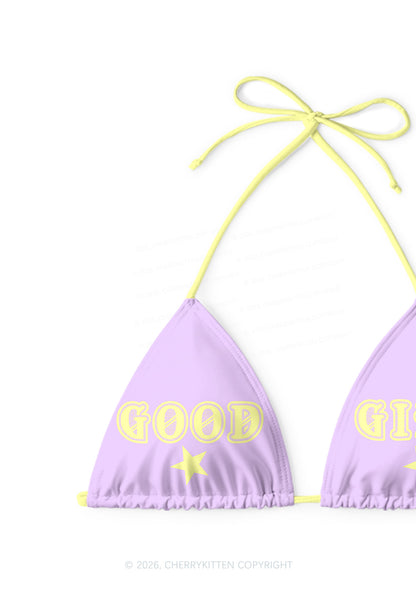 Pastel Purple Good Girl Y2K Print Bikini Set Cherrykitten