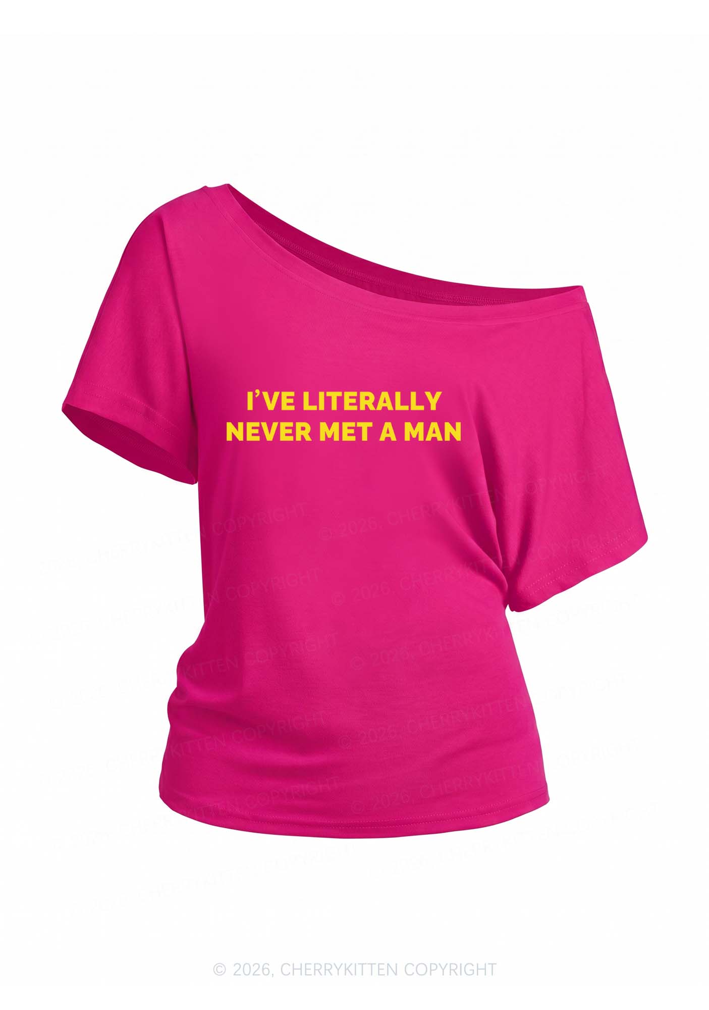 Never Met A Man Pride Y2K Off Shoulder Tee Cherrykitten