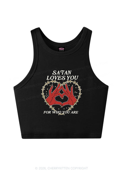 Satan Loves You Heart Halloween Y2K Crop Tank Top Cherrykitten