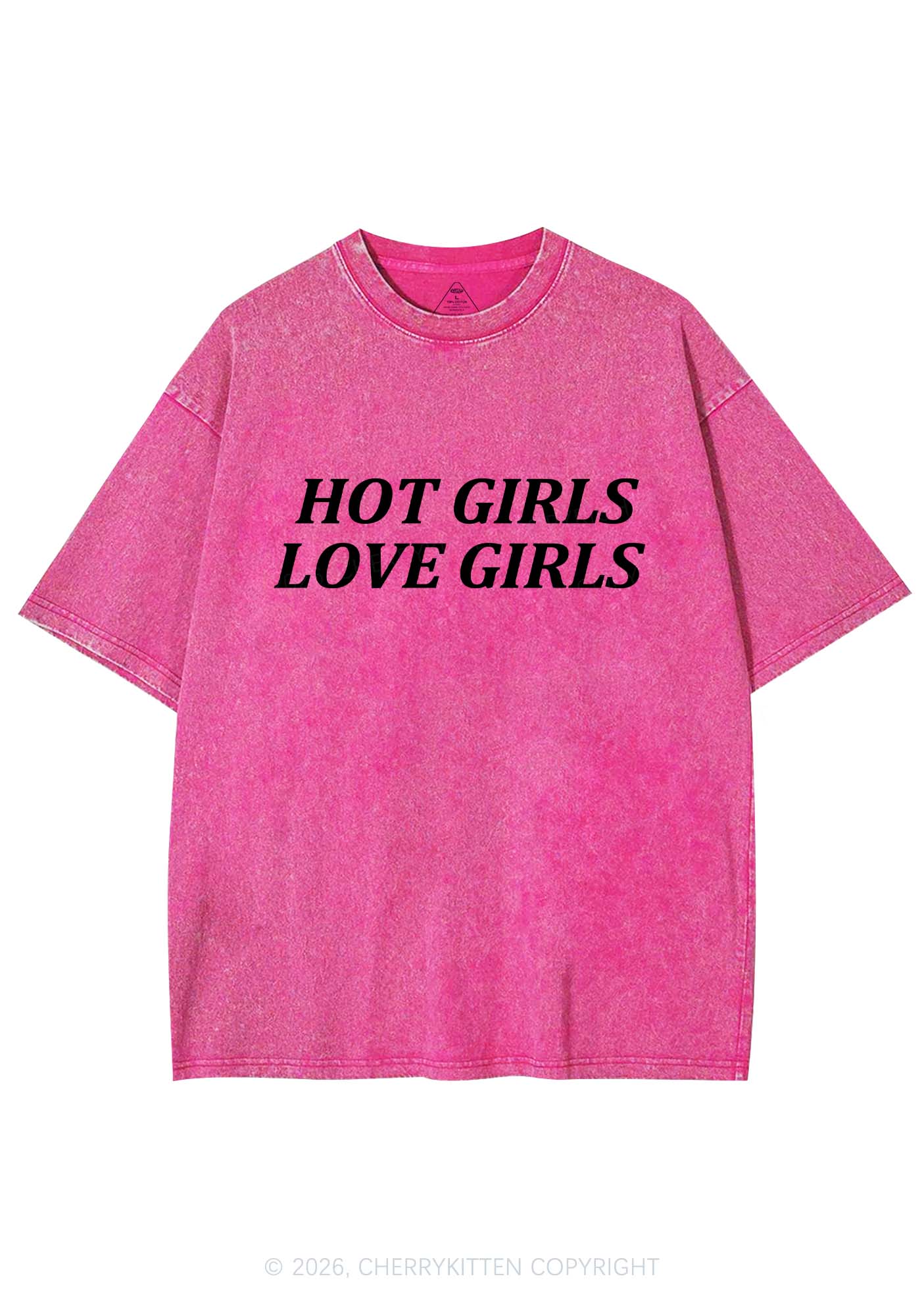 Hot Girls Love Girls Pride Y2K Shirts Washed Tee Cherrykitten