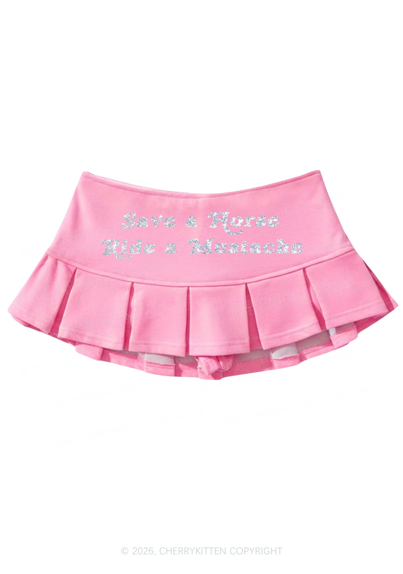 Glitter Ride A Mustache Y2K Mini Pleated Skirts Cherrykitten