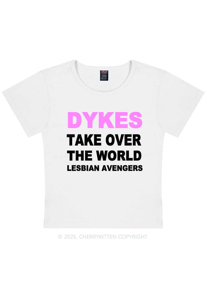 Dyke Take Over The World Y2K Baby Tee Cherrykitten