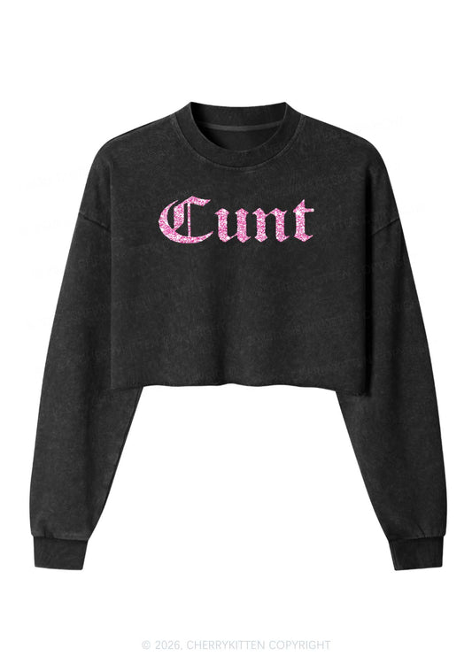 Glitter Cxxt Y2K Crop Washed Sweatshirts Cherrykitten