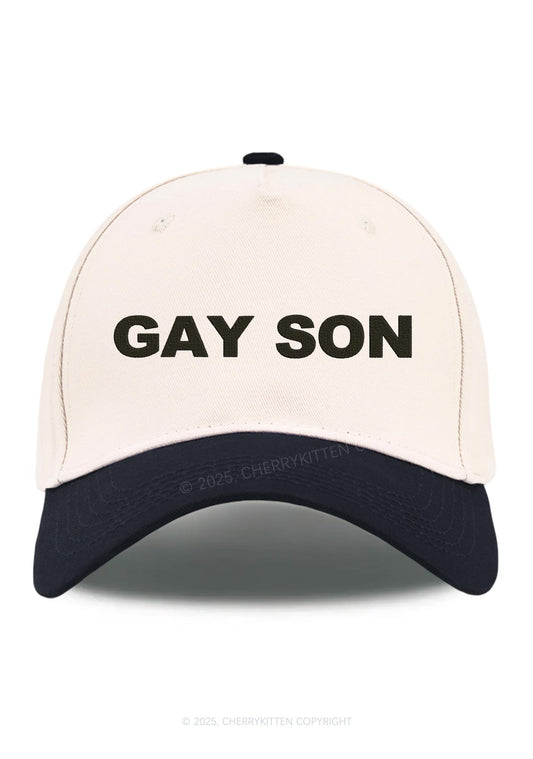 Embroidered Gay Son Pride Y2K Color Block Baseball Cap Cherrykitten