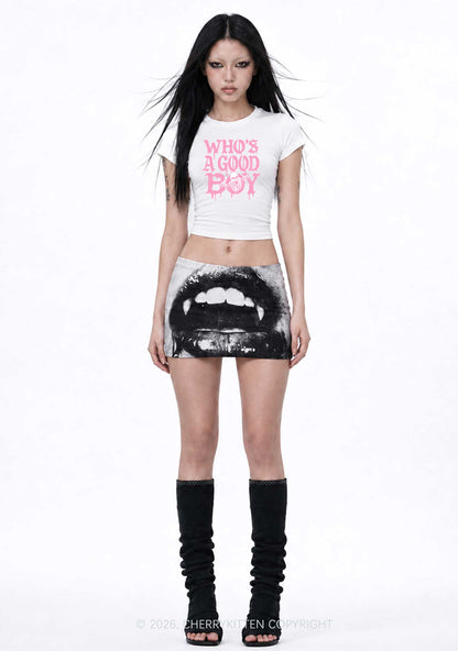 Halloween Whos A Good Boy Skull Y2K Goth Angel Wings Baby Tee Cherrykitten
