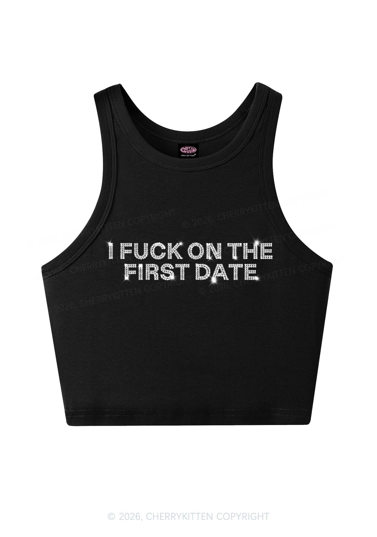Rhinestone Fxxk On First Date Y2K Crop Tank Top Cherrykitten