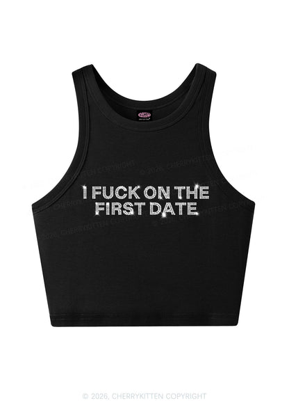 Rhinestone Fxxk On First Date Y2K Crop Tank Top Cherrykitten