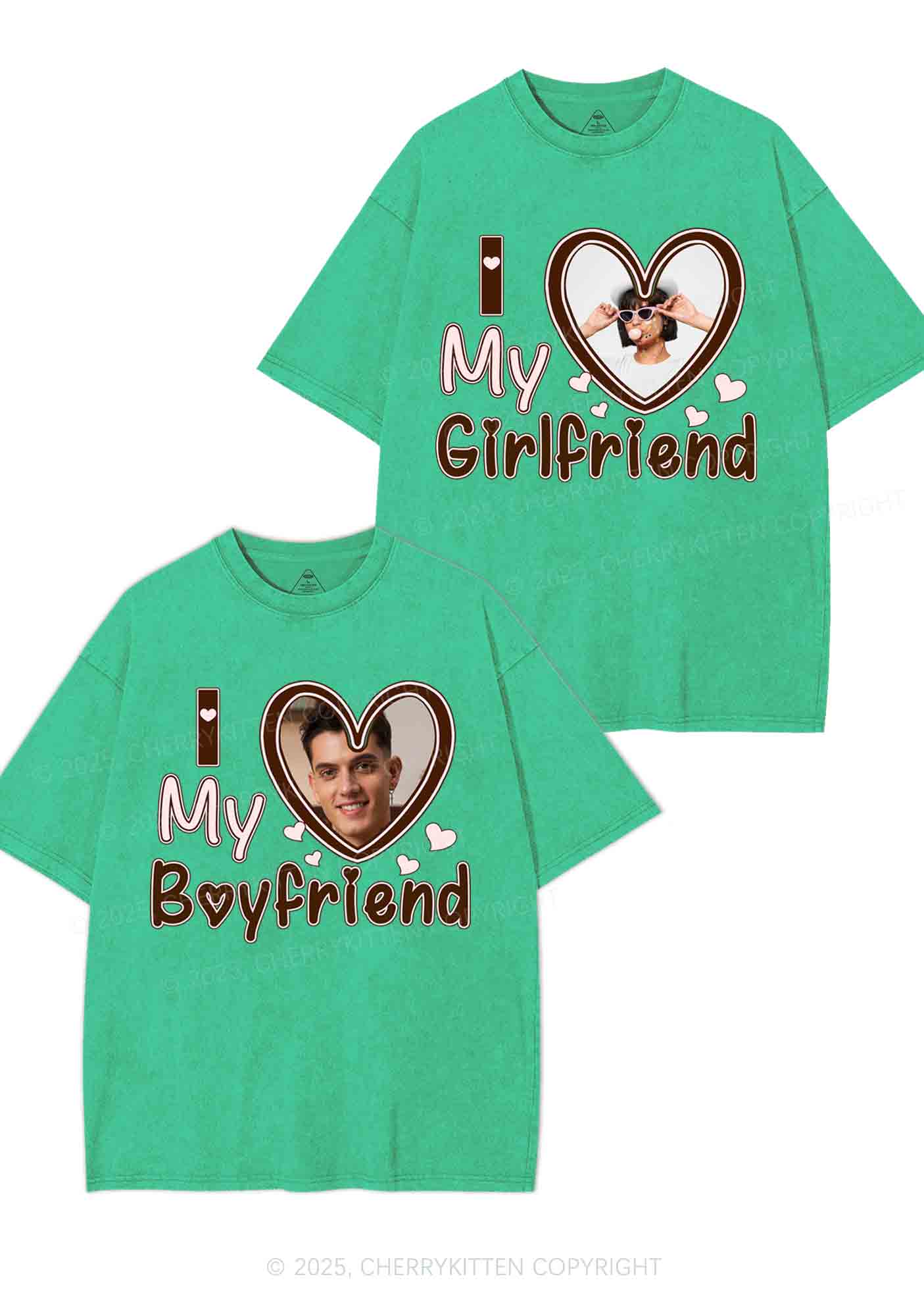Custom BF GF Brown Heart Y2K Valentine's Day Washed Tee Cherrykitten